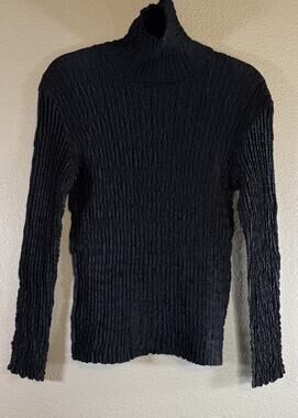 Cache France One Size S/M Olivia Blouse Long Sleeve Black Crinkle Mock Neck